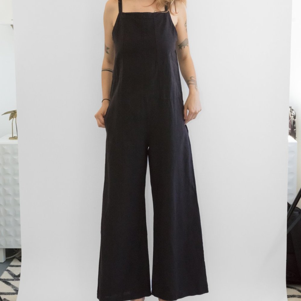 Linen | Cotton  Jumpsuit- BLACK